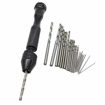 26Pcs Mini Micro Hand Drill Bit Kit Manual Keyless Chuck Pin Vise Rotary Tool b