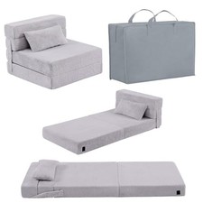 Folding Sofa Bed Floor Mattress for Kids with Pillow, Toddler Plush Grey