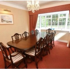 REGENCY STYLE MAHOGANY TWIN PEDESTAL DINING TABLE, 10 Chairs, Cabinet, Cupboard