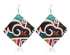 African Kente Cloth Inspired Geometric Print Afrocentric Dangle Earrings NWT