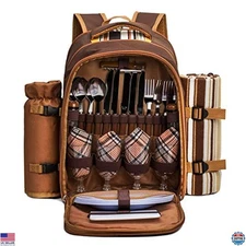 Apollo Walker 4-Person Picnic Backpack with Cooler, Wine Bag & Blanket (45"x53")