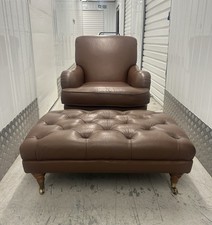 Marks & Spencer Brown Leather Howard Style Armchair & Footstool