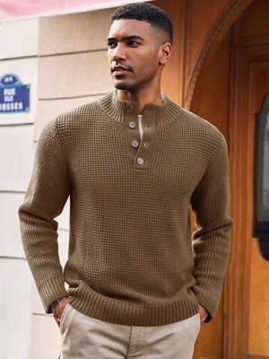 Knit Sweater Men's Sweater With Built In Collar Men's Textured Shawl Collar Sweater Aran Sweater Market