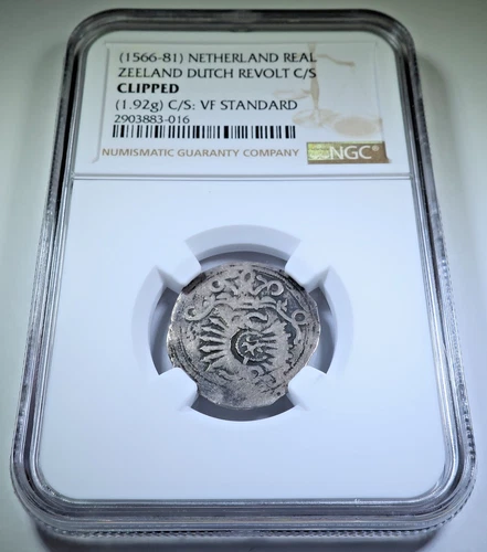 NGC 1566-81 Zeeland Countermark Spanish Ferdinand 1 Real Netherlands 1500's Coin