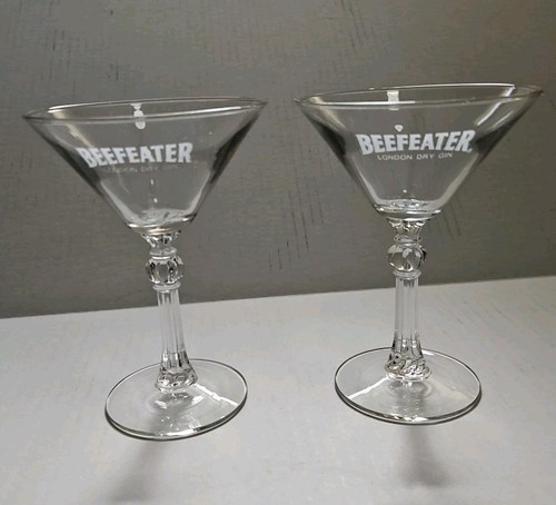 Vintage Beefeater London Dry Gin Martini Cocktail Glasses w/ Etched Logo – 5.75”