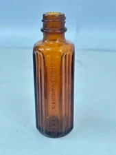 60376 Old Vintage Antique Glass Poison Bottle Hexagnol Amber Rybar Laboritories