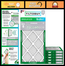 15x25x1 Air Filter MERV 8 - 6-Pack HVAC AC Furnace Filters, Dust  Allergy Defen