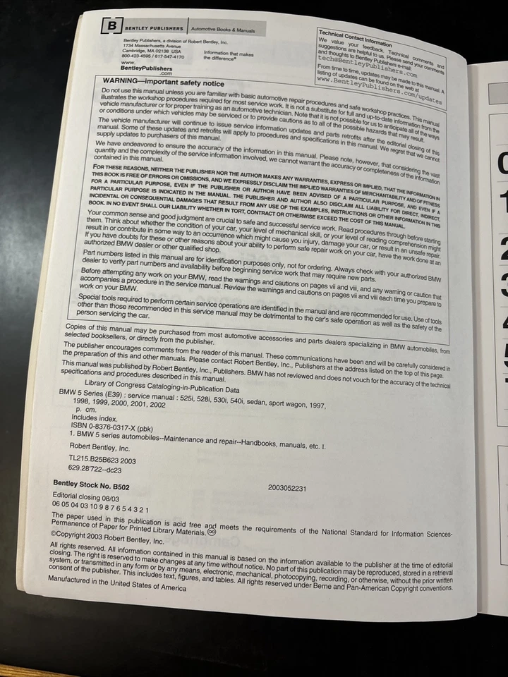 BMW Serie 5 Serie Manaul: 525i 528i 530i 540i Sedán Sports Wagon 1997-2002. Foto 4 de 4