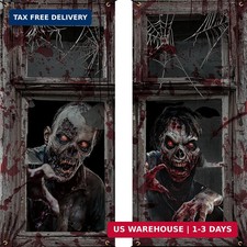 Roetyce Halloween Window Decorations, 2PCS Zombie Halloween Curtain Banner