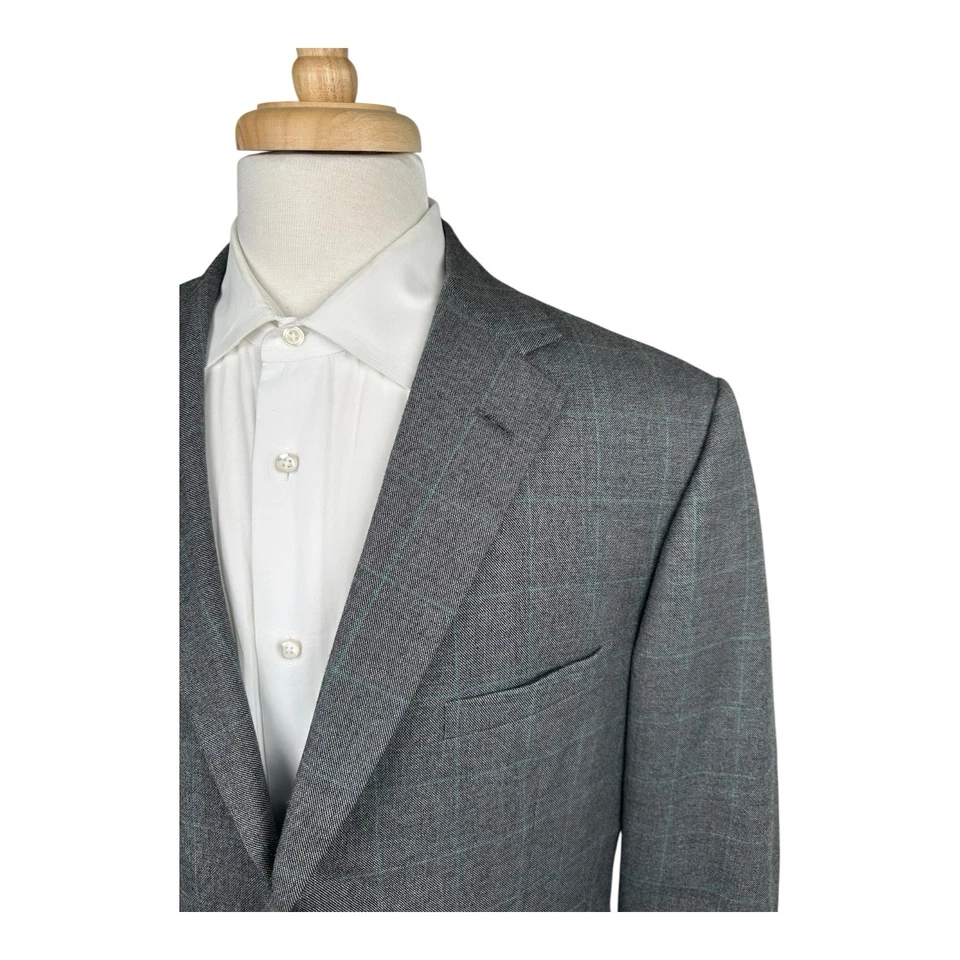 Alfred Dunhill London Current Gray Green Windowpane Checked Wool Suit 44R 38x32 - Image 3 of 4
