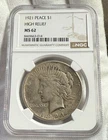 1921 Peace Dollar NGC MS62 High Relief
