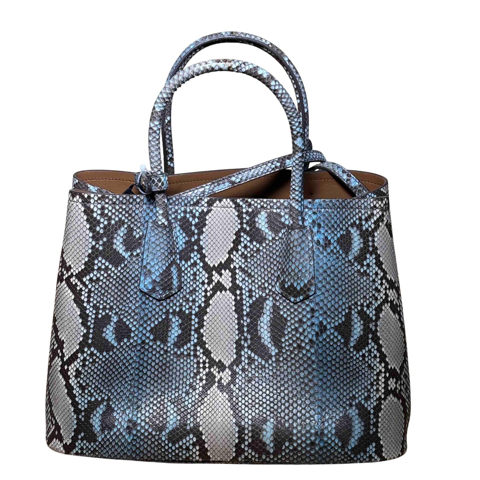 Prada Python Large Double Bag Roccia Blue/Tan Sna… - image 8