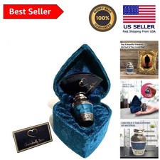 Elegant Mini Memorial Urn for Ashes - Handcrafted Blue Brass with Velvet Case