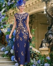Joanna hope Navy blue Gold beaded lace 20s wedding evening Mother dress 12 14