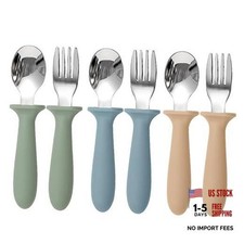 Toddler Utensils, 6 Pack kids Silverware Set with Silicone Handle, 18/8 Blue