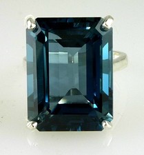 Large Natural Emerald Cut London Blue Topaz Ring 925 Silver 18x13 MM