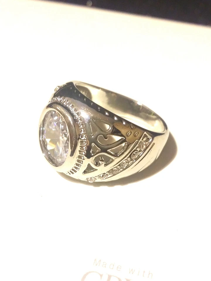 Anello UOMO DONNA Argento CRISTALLI SWAROVSKI ELEMENTS ORIGINALI Ragazza Oro new - Immagine 4 di 4