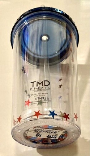 TMD Retail 16 oz. Acrylic Tumbler w/Straw, Blue Lid & Floating Patriotic Stars - Picture 3 of 5