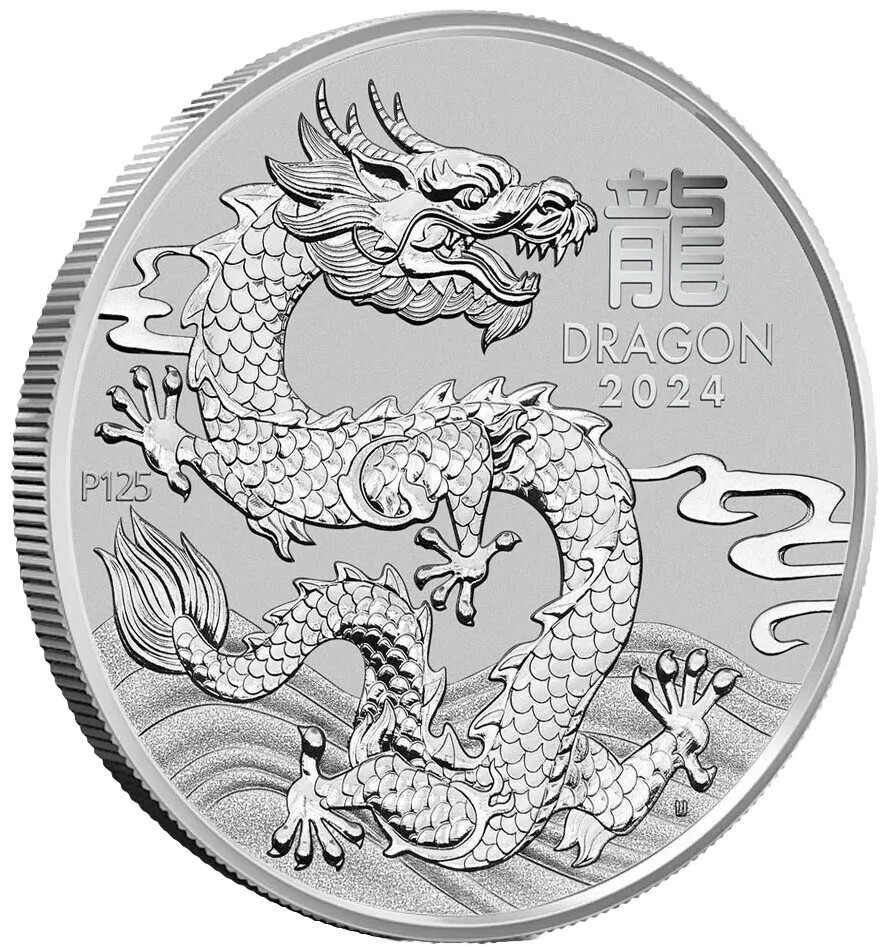 2024 1 Oz PLATINUM $100 Australia LUNAR YEAR OF THE DRAGON PCGS