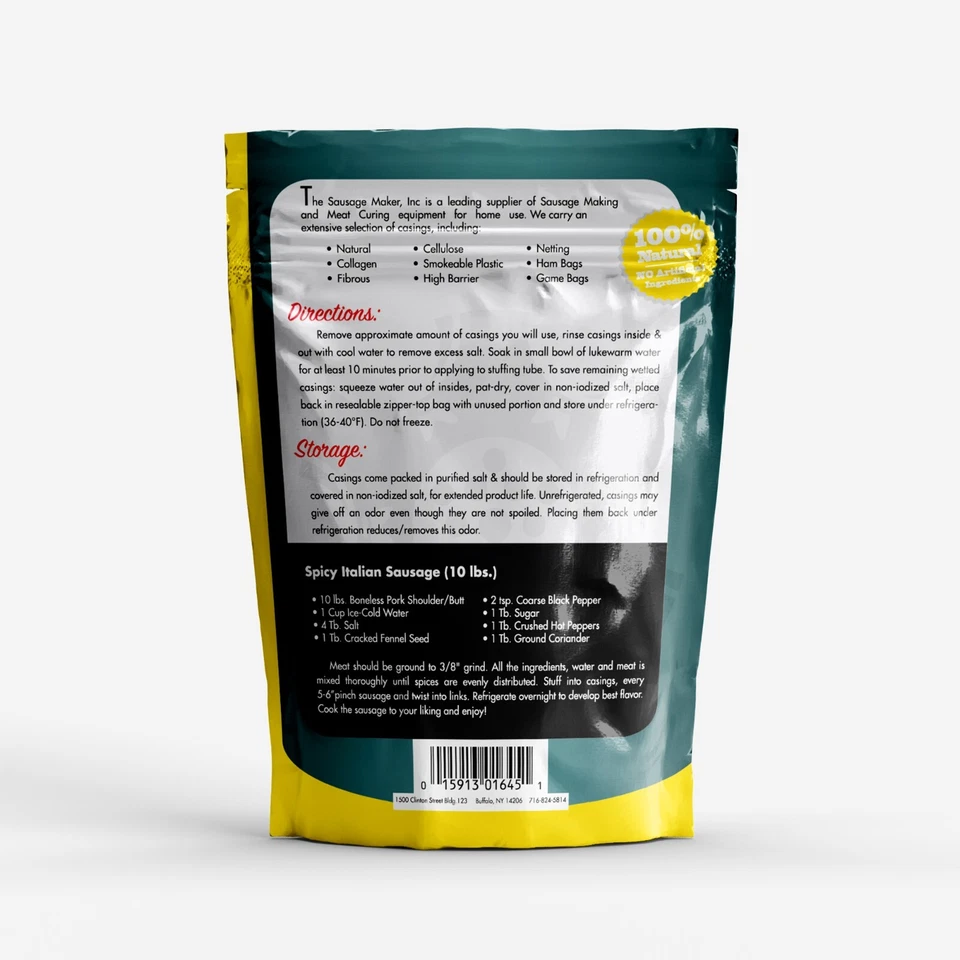 Натуральные гильзы для колбасы The Sausage Maker 32-38 мм Stuffs 25 фунтов мясо одна упаковка - Изображение 2 из 4