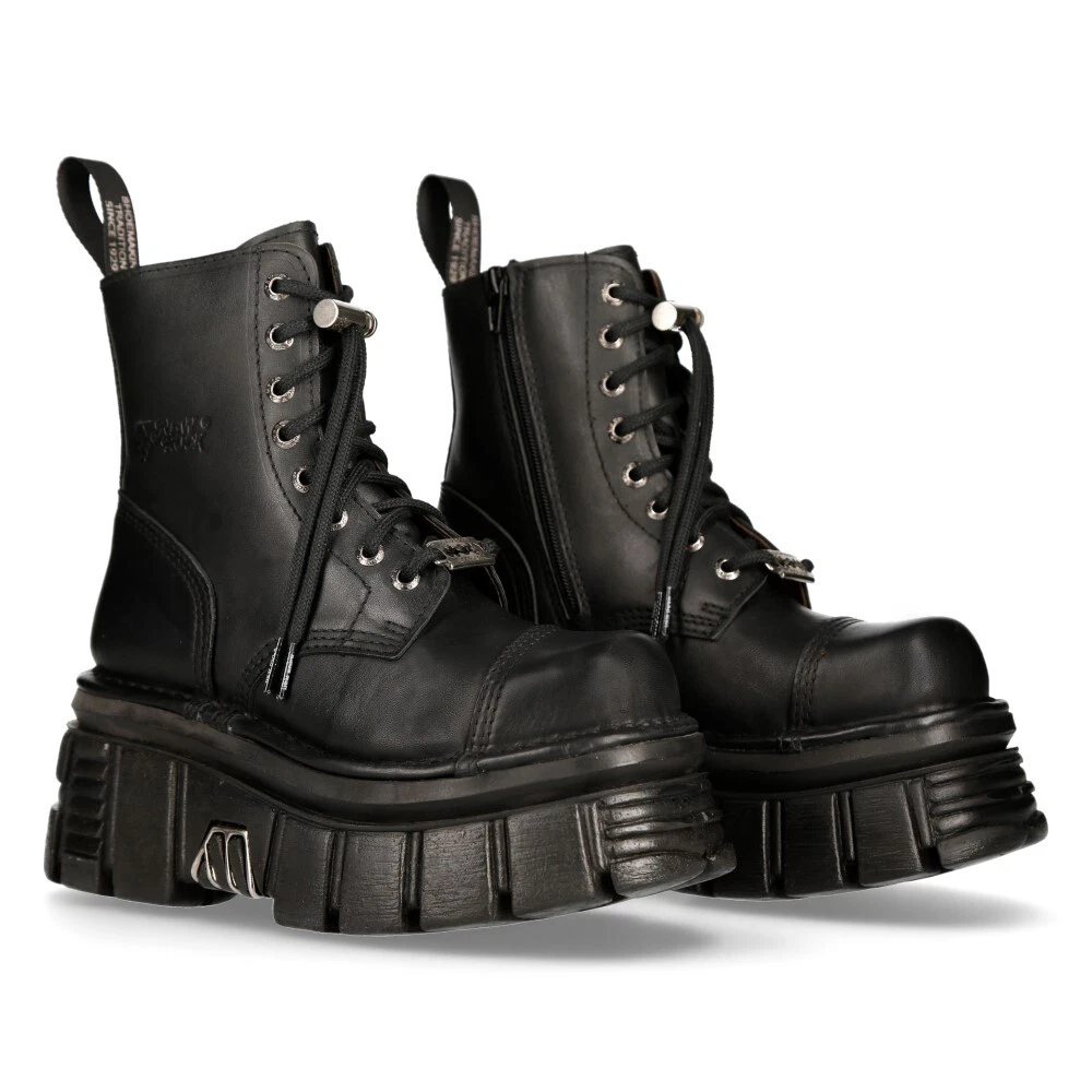 NEW ROCK M NEWMILI083 S21 TOWER COMBAT BOOTS Black Leather