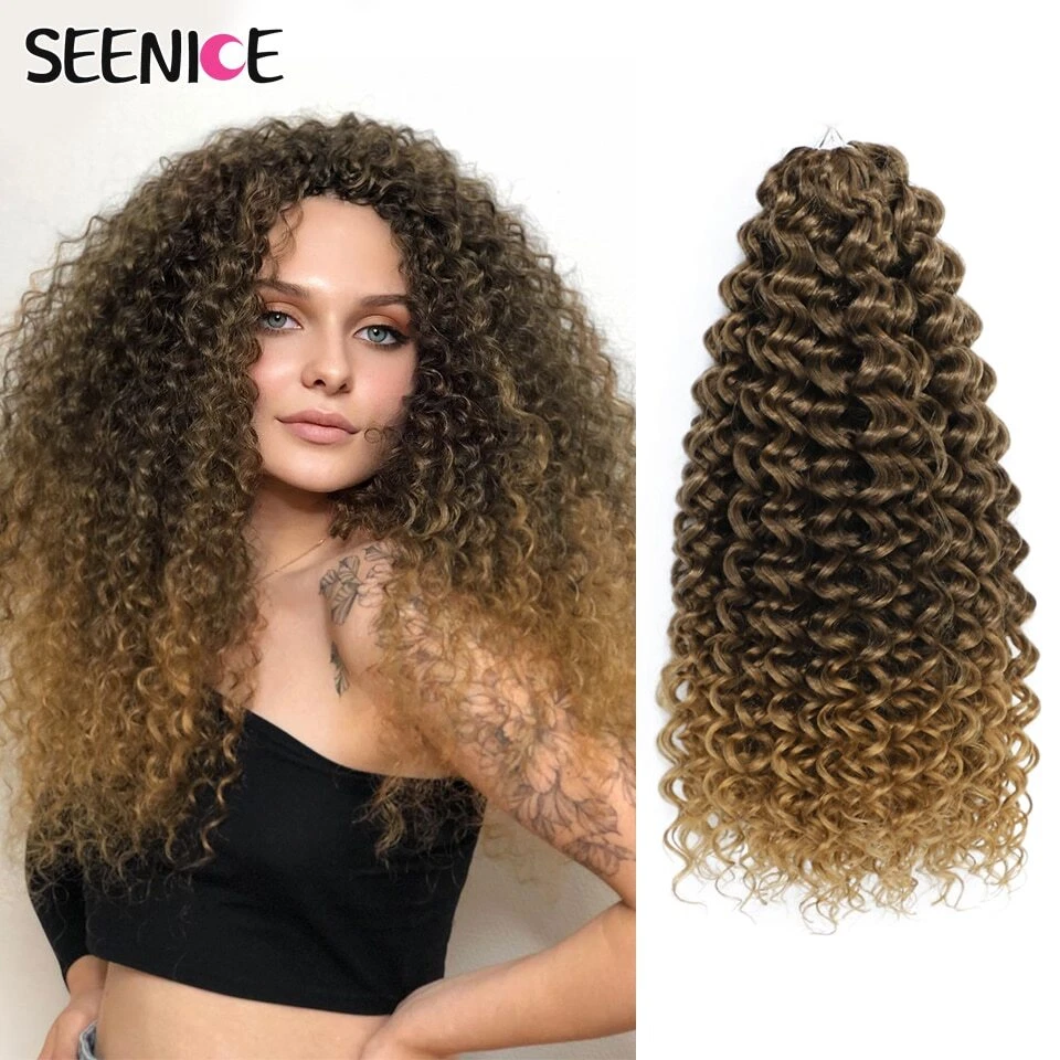 Extensiones de cabello trenzado trenzado de ganchillo rizado onda de agua ombre rubio Foto 3 de 4