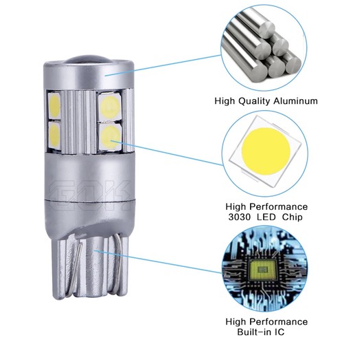 501 LED SIDE LIGHT BULB 2 x NO ERROR FREE CANBUS W5W T10 501 9 SMD - Pure White - Picture 4 of 12