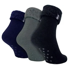 THMO - Mens 3 Pairs Thermal Bed Socks with Non Slip Sole | Cosy Slipper Socks