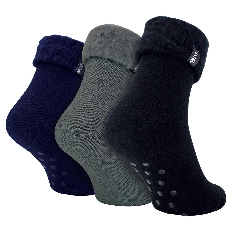 THMO - Mens 3 Pairs Thermal Bed Socks with Non Slip Sole | Cosy Slipper Socks