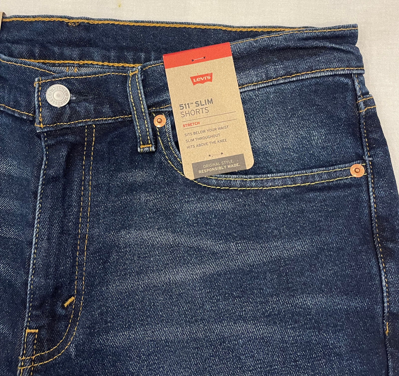 Levis 511 Slim Cut-Off Mens Denim Shorts Size: 36 Dark Blue 10-11 in.  #0326