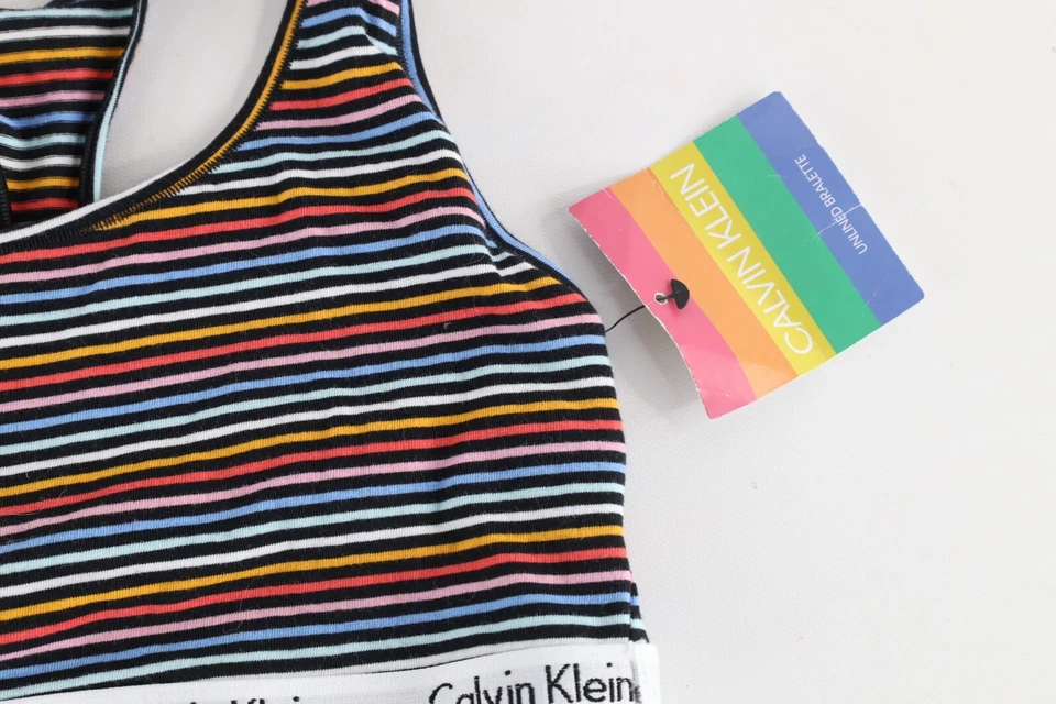 Deadstock Vintage Y2k Calvin Klein Spell Out Rainbow Striped Unlined Bralette - Image 3 of 4