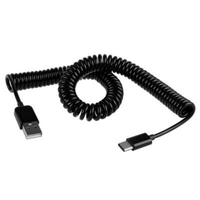 Black Coiled Type-C Cable Fast Charger USB Wire Sync Power Cord for USB-C Phones