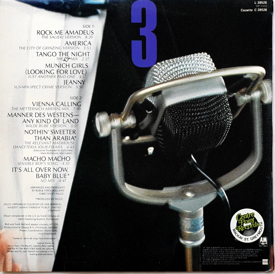 Falco – Falco 3 Vinyl LP 1985 A&M Records New Zealand – L 38526 - Image 3 of 3