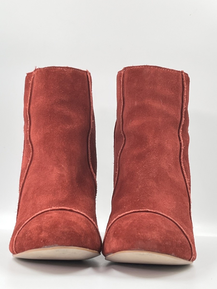 ABLE Anthropologie Brick Red Rust Suede Back Zip Block Heel Ankle Boots 6.5 M View 3