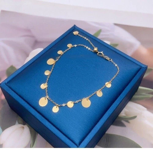 Solid Pure 18K Yellow Gold AU750 Round Sequined Bracelet Bangle 5.5-7.5inch - Picture 10 of 11