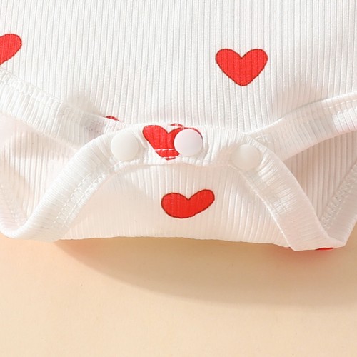Neugeborenes Baby Valentinstag Outfit Herzdruck gerippt Strampler Kleid Kopfbedeckung Set - Bild 19 von 26