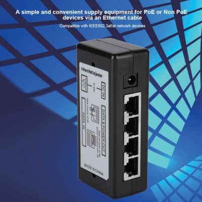4 Port PoE-Injektor PoE-Ethernet Netzteil Adapter IP Kamera Netzteil DC12V-48V