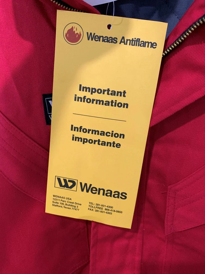 Wenaas USA Flame Retardant Fire Resistant FR Heavy Work Jacket HRC ARC Cat 2 RED - Image 4 of 4