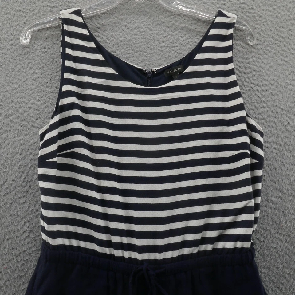Mono corto de pierna ancha Talbots para mujer 6 azul blanco sin mangas náutico Foto 3 de 4