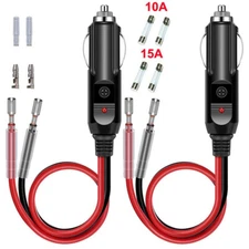 12V/24V Car Fused Cigarette Lighter Male Power Plug Adapter w/Leads LED Light