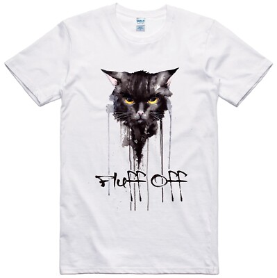 Katze Unisex lustiges T-Shirt Fluff Off Anti Social Print normale Passform 100 % Baumwolle Tee