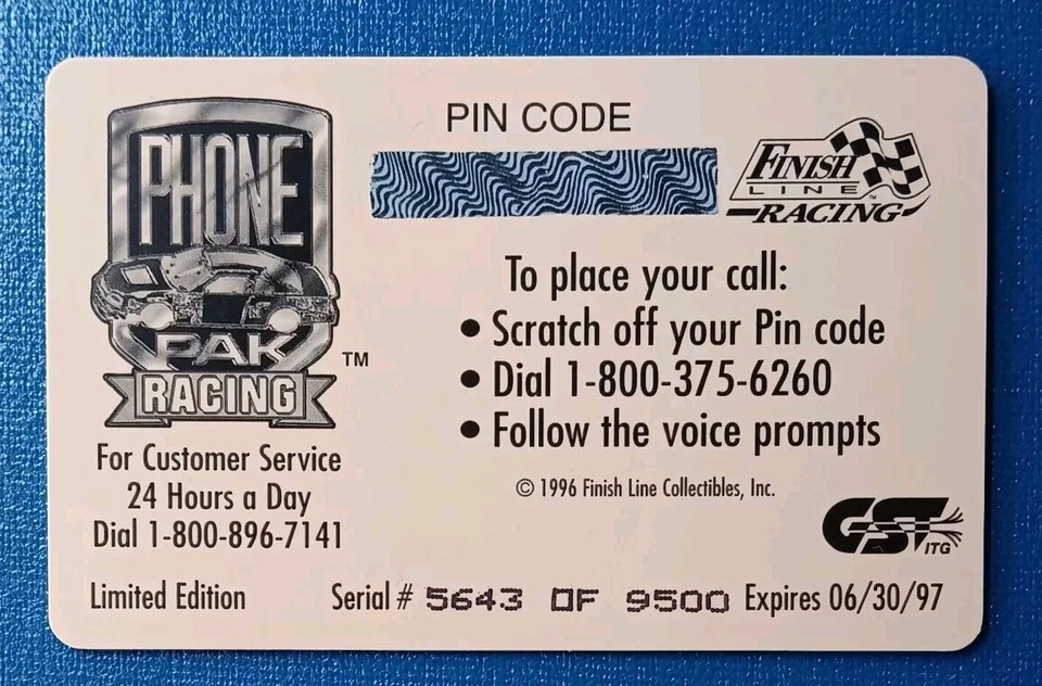 1996 Finish Line Nascar Racing Ricky Rudd Tide Car 2 Phone Card 5643