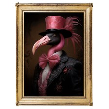 Flamingo Druck, Tier Kunstdruck, Wohndeko, Vintage Kunst, Gothic Wandbild