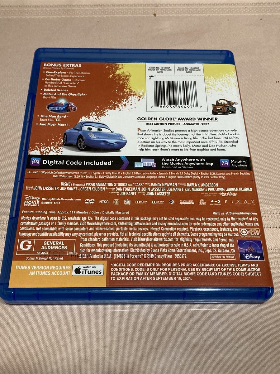 Disney &amp; Pixar Cars Blu-Ray + DVD + (Digital Code Not Included) | eBay