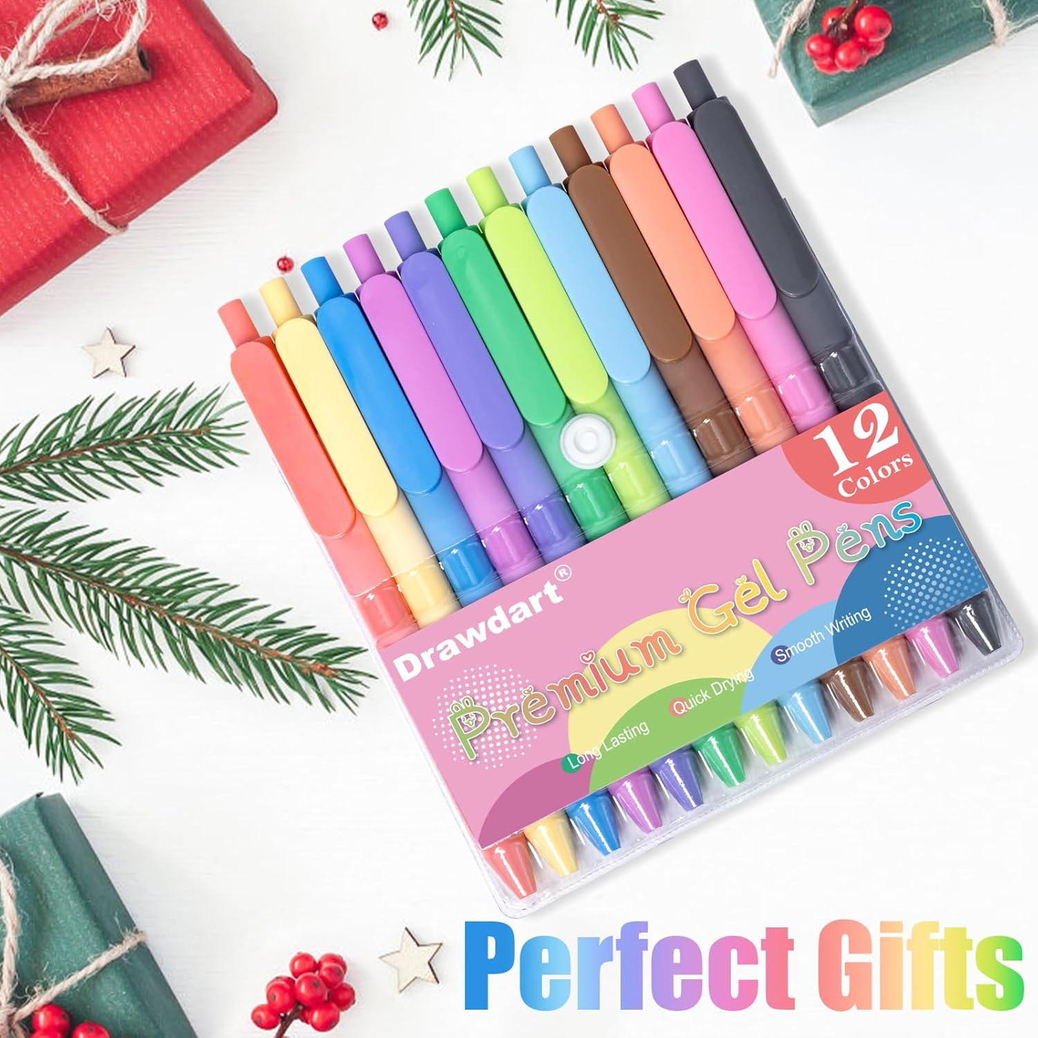 Gel Pens 12 Colors Retractable Quick Dry Pens Fine Point 0.7Mm, Smoooth Writing