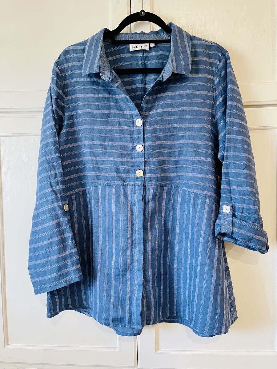 その他 Love Habitat-Denim-White-Blue-Striped Linen Shirt.Size M.Style 42511 | eBay
