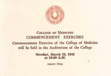 Syracuse University 1943 College of Medicine Commencement Admission Ticket