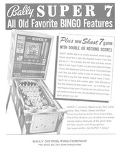 Super 7 Bally Bingo Pinball Flyer / Brochure / Ad - Hard to Find /