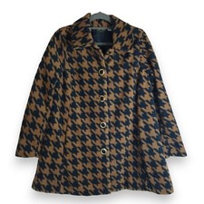Bob Mackie Houndstooth Fleece Coat Size M Black & Brown Wearable Art Jacket