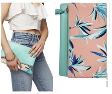 NEW RACHEL PALLY Vegan Leather REVERSIBLE CLUTCH Coral/Mint Paradise